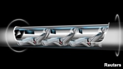 U.S. -- A sketch of billionaire Elon Musk's proposed "Hyperloop" transport system is shown in this publicity image released to Reuters.