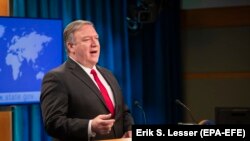 U.S. Secretary of State Mike Pompeo speaks during a news conference, at the Department of State in Washington, March 26, 2019