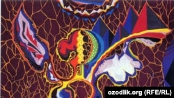 „Pasărea fericii”, lucrare a artistului uzbek artist Bahodir Jalol, 1989.