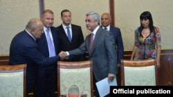 Armenia - President Serzh Sarkisian meets with leaders of the Prosperous Armenia Party, Yerevan, 26Aug2015.