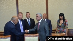 Armenia - President Serzh Sarkisian meets with leaders of the Prosperous Armenia Party, Yerevan, 26Aug2015.