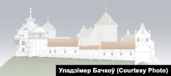 Выгляд замку з боку ракі Гараднічанкі (трэцяя чарга), варыянт Уладзімер Бачкова