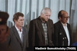 Виктор Брюханов, Николай Фомин и Анатолий Дятлов во время оглашения приговора.