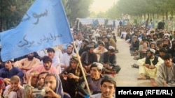 FILE: A People's Peace Movement protest in the southern province of Helmand in July.