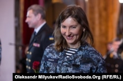 Капітан 3-го рангу Олена Злобіна на церемонії нагородження військовослужбовців-жінок ВМС. Одеса, 7 березня 2018 року