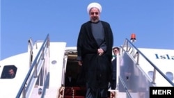 Iranian President Hassan Rohani arrives in Khuzestan on January 14.