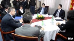 Macedonia - Leaders of the biggest ruling and opposition parties - VMRO-DPMNE's Nikola Gruevski and SDSM's Branko Crvenkovski hold a meeting - 15Mar2011