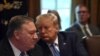 US President Donald Trump looks at Secretary of State Mike Pompeo as he participates in a Cabinet meeting at the White House on July 16, 2019 in Washington,DC.