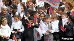 Armenia - Schoolchildren at an election campaign rally held by the ruling Republican Party in Armavir province.