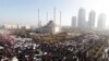 Crowds marched through the center of Grozny towards the Heart of Chechnya mosque, where prayers were held.