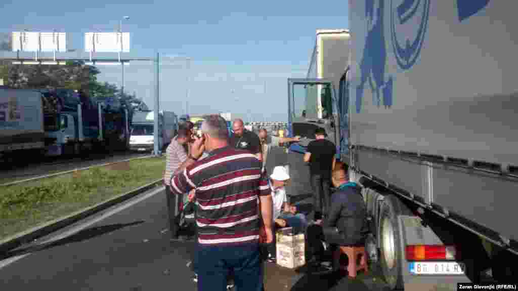 Serbia - The blockade of traffic for trucks to Batrovci, border crossing between Serbia and Croatian, 23Sept2015