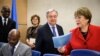 UN Secretary-General Antonio Guterres (C) and United Nations High Commissioner for Human Rights Michelle Bachelet (R) arrive at the opening day of the 40th session of the United Nations (UN) Human Rights Council on February 25, 2019 in Geneva. (Photo by F