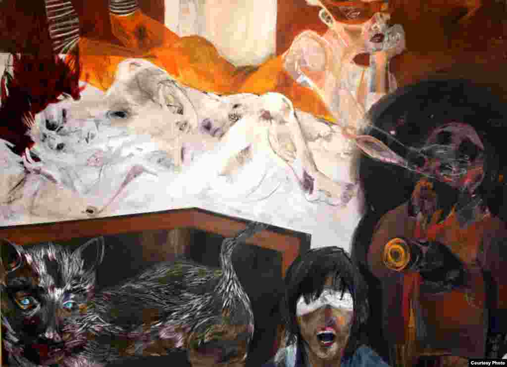 Iranian Art: Golnar Tabibzadeh - Twenty-six-year-old Golnar Tabibzadeh is a painter who lives and works in Tehran whose works have been exhibited internationally. This piece is titled "Observation."