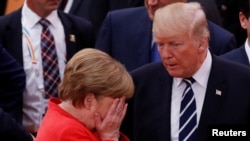 Cancelara germană Angela Merkel și președintele american Donald Trump, G20, Hamburg, 7 iulie 2017