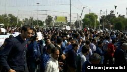 Iranian steel workers protesting in the southern city of Ahvaz for unpaid wages. March 2017