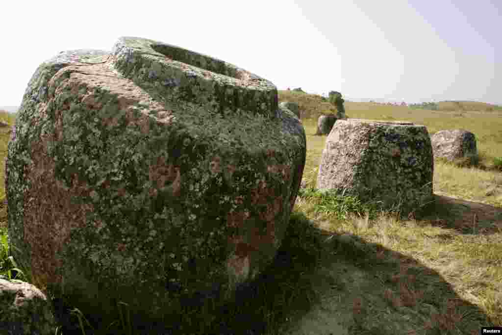 Giant stone vessels are seen at the Plain of Jars near Phonsavan in Laos&#39;s Xieng Khouang Province.