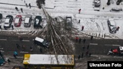 У центрі Києва величезне дерево впало на автобус