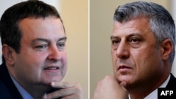 Serbian Prime Minister Ivica Dacic (left) and Kosovo's Prime Minister Hashim Thaci will meet again next month.