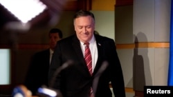 U.S. Secretary of State Mike Pompeo arrives for a news conference at the State Department, in Washington, U.S., April 29, 2020.
