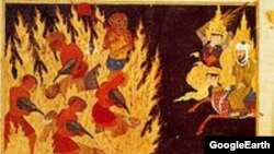 "Мухаммед пайгамбар тозокту барып көрүүдө". "Миражнаме". Герат, 1436. Улуттук китепкана, Париж.