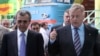 Armenia -- Transport and Communications Minister Manuk Vartanian (L) and Vladimir Yakunin, head of Russia's national railway, visit Yerevan's newly renovated central railway station, 1July 2010.
