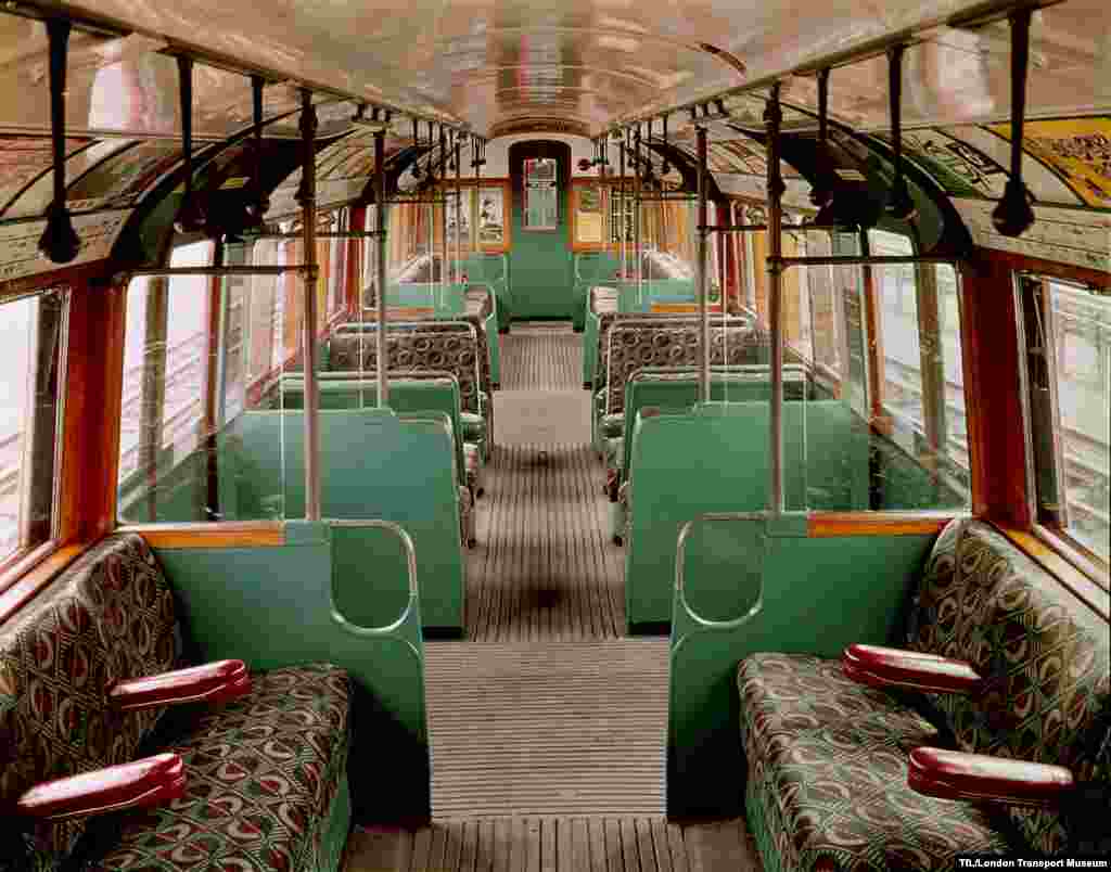 The restored interior of a 1938 carriage