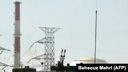 IRAN -- An anti aircraft machine-gun is seen in front of the reactor building of the Bushehr nuclear power plant, February 26, 2018