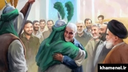 پوستر سایت خامنه‌ای درباره قاسم سلیمانی. محسن حججی هم در انتها ایستاده است. 
