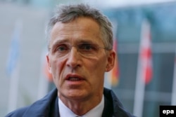 NATO Secretary-General Jens Stoltenberg spoke to the media in Luxembourg on April 19.