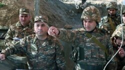 Nagorno Karabakh - Karen Abrahamian (L), the Karabakh army commander, inspects frontline troops, November 6, 2019.