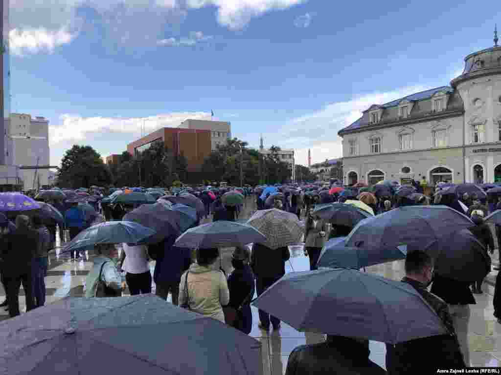 Demonstrators the center of Pristina, the capital of Kosovo, at the beginning of the protest organized by the party of Prime Minister Albin Kurti