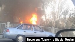 Фото с места пожара в автобусе. Ташкент, 26 февраля 2016 года. 