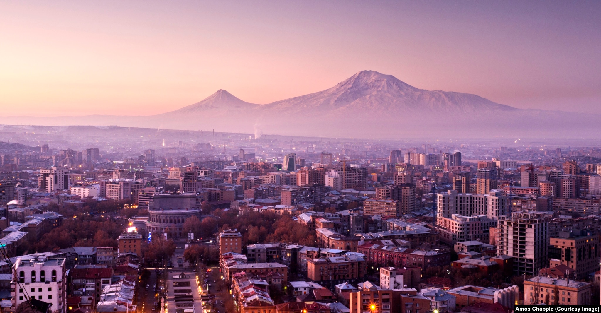 The city of Yerevan, with Mt. Ararat seen in the background