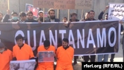 Protesters demonstrate against Guantanamo and Bagram prisons in Kabul in January. 