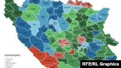 Etnička mapa BiH prema popisu iz 1991.