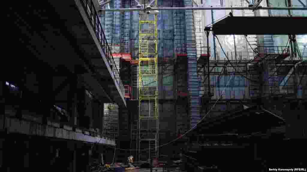 The ruins of the turbine hall in Unit 4. When the reactor exploded, falling radioactive debris set the roof of the building on fire. 