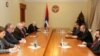 Nagorno Karabakh - Bako Sahakian (R, C), president of Nagorno Karabakh, receives OSCE Minsk Group co-chairs, Stepanakert,17Dec2013.