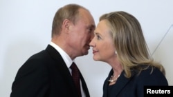 Russian President Vladimir Putin (left) has caused a stir by making some apparently disparaging comments about former U.S. Secretary of State Hillary Clinton. 