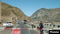 Russian border guards at the Verkhny Lars/Zemo Larsi crossing with Georgia