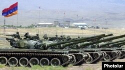 Armenia - Battle tanks lined up for a military exercise, undated