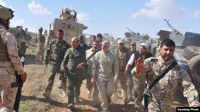 Qassem Soleimani with allied militias probably in Iraq.