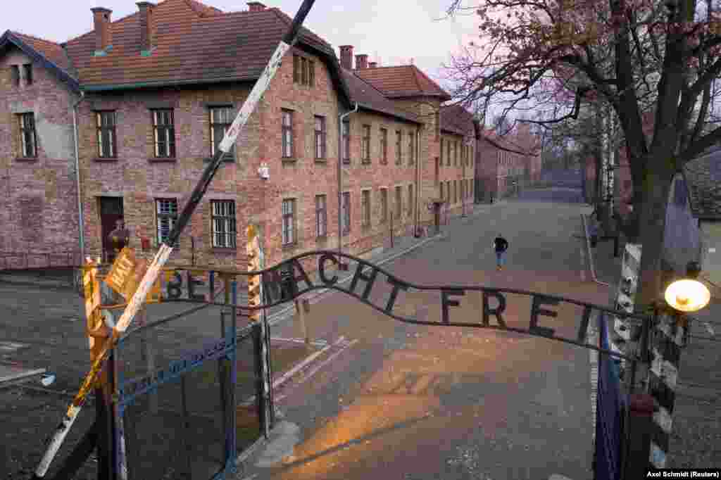 An aerial picture showes barracks and buildings of former Nazi German Auschwitz I concentration camp complex in Oswiecim, Poland, January 14, 2020.