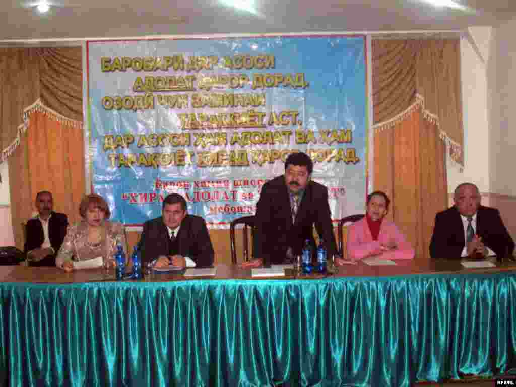 Tajikistan - Sotcial - democratic party of Tajikistan congress. Rahmatullo Zoirov, party chiefe (second from the left) and Shokirjon Hakimov, his deputy (third from the left), Dushanbe, 20Dec2009 - Tajikistan - Sotcial - democratic party of Tajikistan congress. Rahmatullo Zoirov, party chiefe (second from the left) and Shokirjon Hakimov, his deputy (third from the left), Dushanbe, 20Dec2009