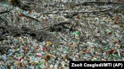 Тонни пластику поблизу гідроелектростанції на річці Тиса в Угорщині, червень 2019 роаку