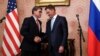 Russian Energy Minister Alexandr Novak (right) and U.S. Energy Secretary Rick Perry shake hands after the talks in Moscow, September 13, 2018