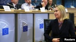 Federica Mogherini attends her confirmation hearing before the European Parliament in Brussels on October 6.