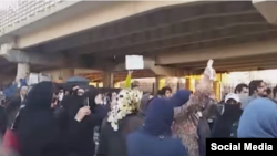 Protesters outside Tehran's Evin prison.