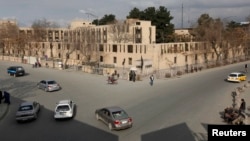 A view of the Serena Hotel in Kabul on March 21, one day after it was attacked by gunmen