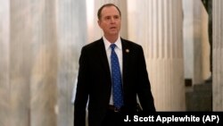U.S. -- House Intelligence Committee Chairman Adam Schiff, arrives at the Capitol to meet with House Majority Leader Steny Hoyer, on the morning after Speaker of the House Nancy Pelosi, declared she will launch a formal impeachment inquiry against Preside