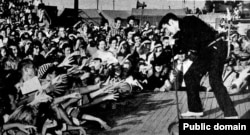Элвис Пресли выступает на ярмарочной площади в Тупело, Миссисипи. 1956